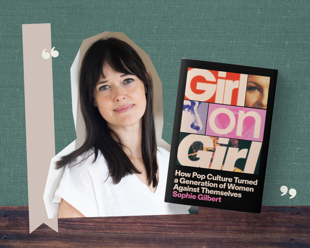 A collage featuring a headshot of Sophie Gilbert and the cover of her book 
