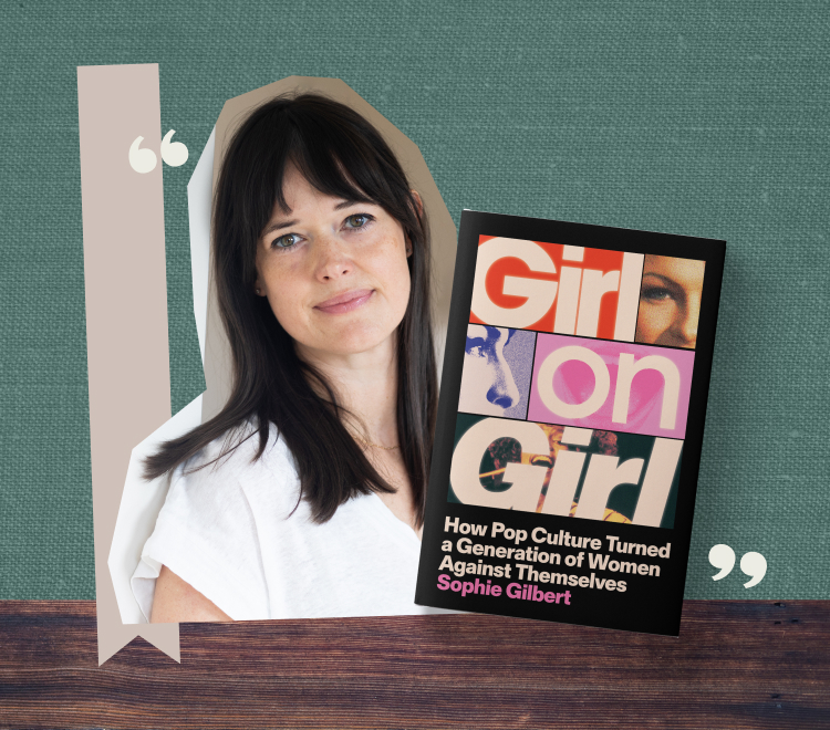 A collage featuring a headshot of Sophie Gilbert and the cover of her book 
