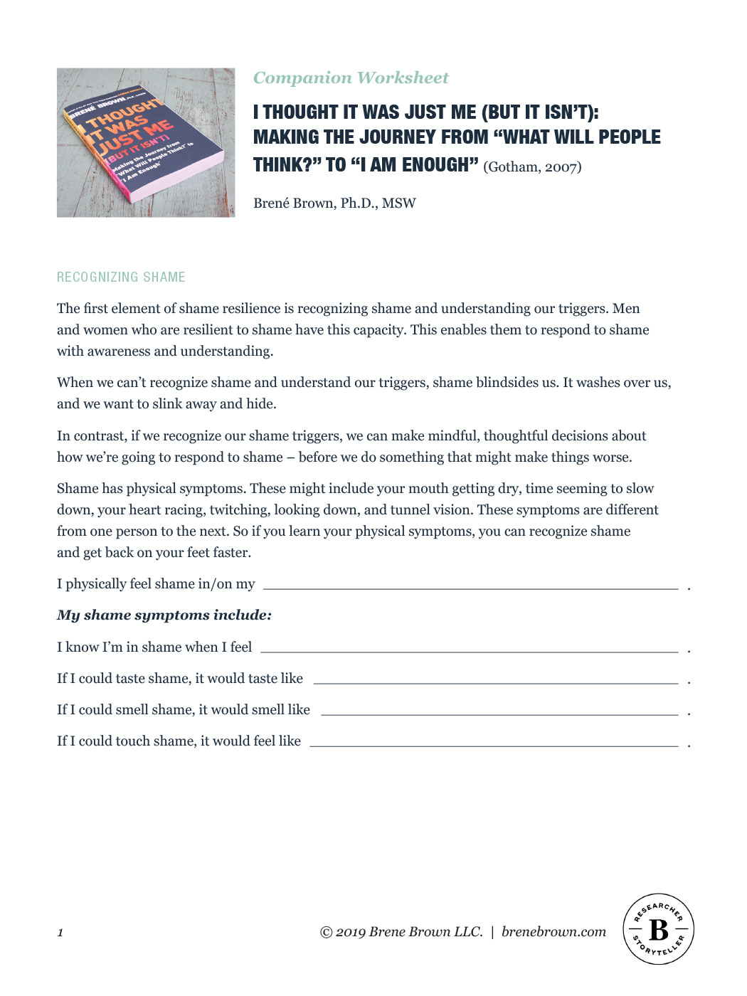 A companion worksheet to I Thought It Was Just Me (But It Isn’t).